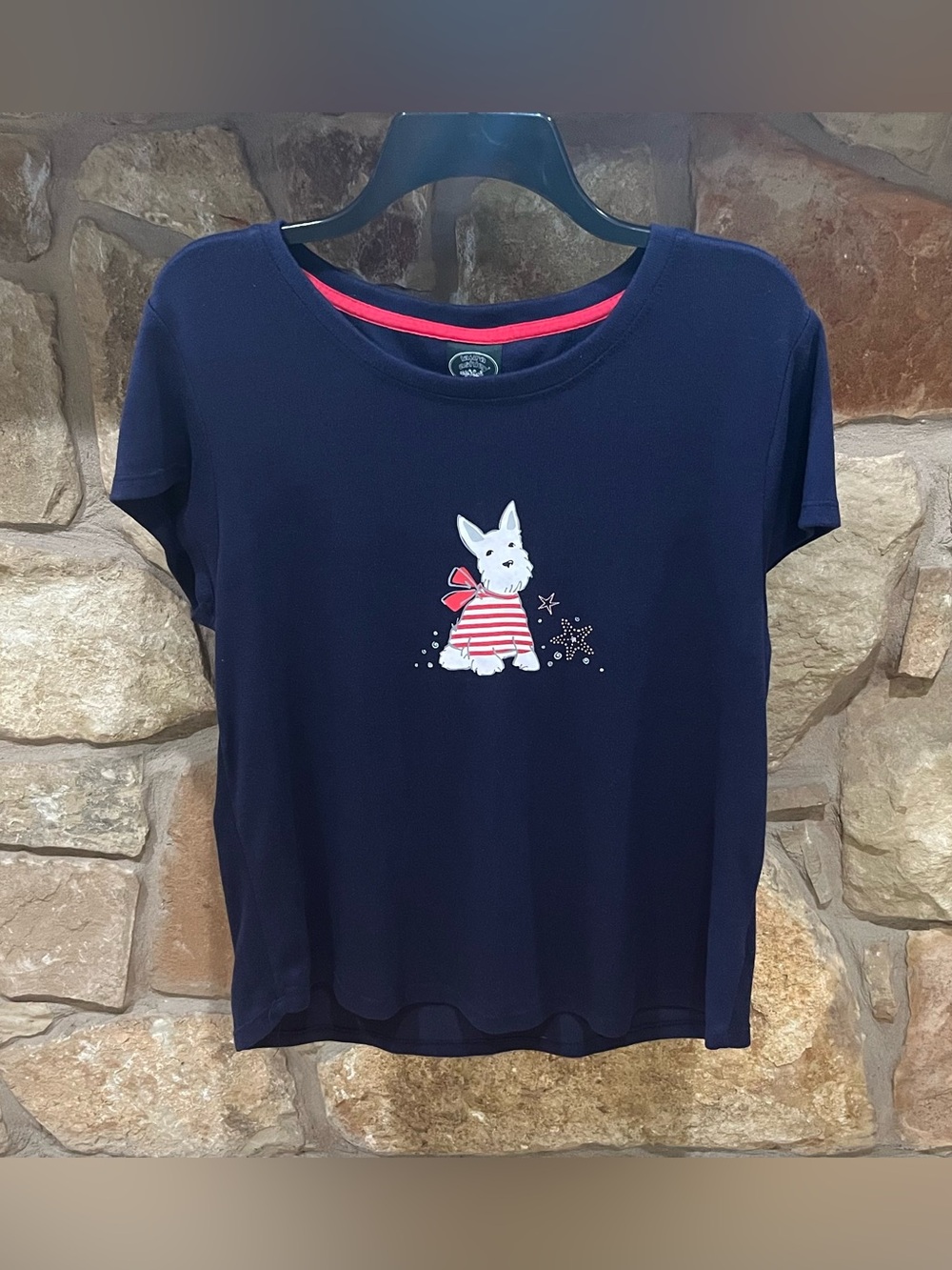 Laura Ashley Soft Blue Knit Westie Dog Shirt Women’s Large Pullover Nautical USA